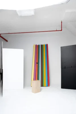 Brooklyn studio rental with V-flats, apple box and multiple colored backdrop options